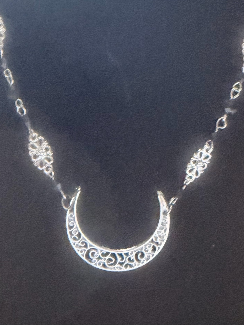 Delicate Crescent Filigree Necklace - Silver